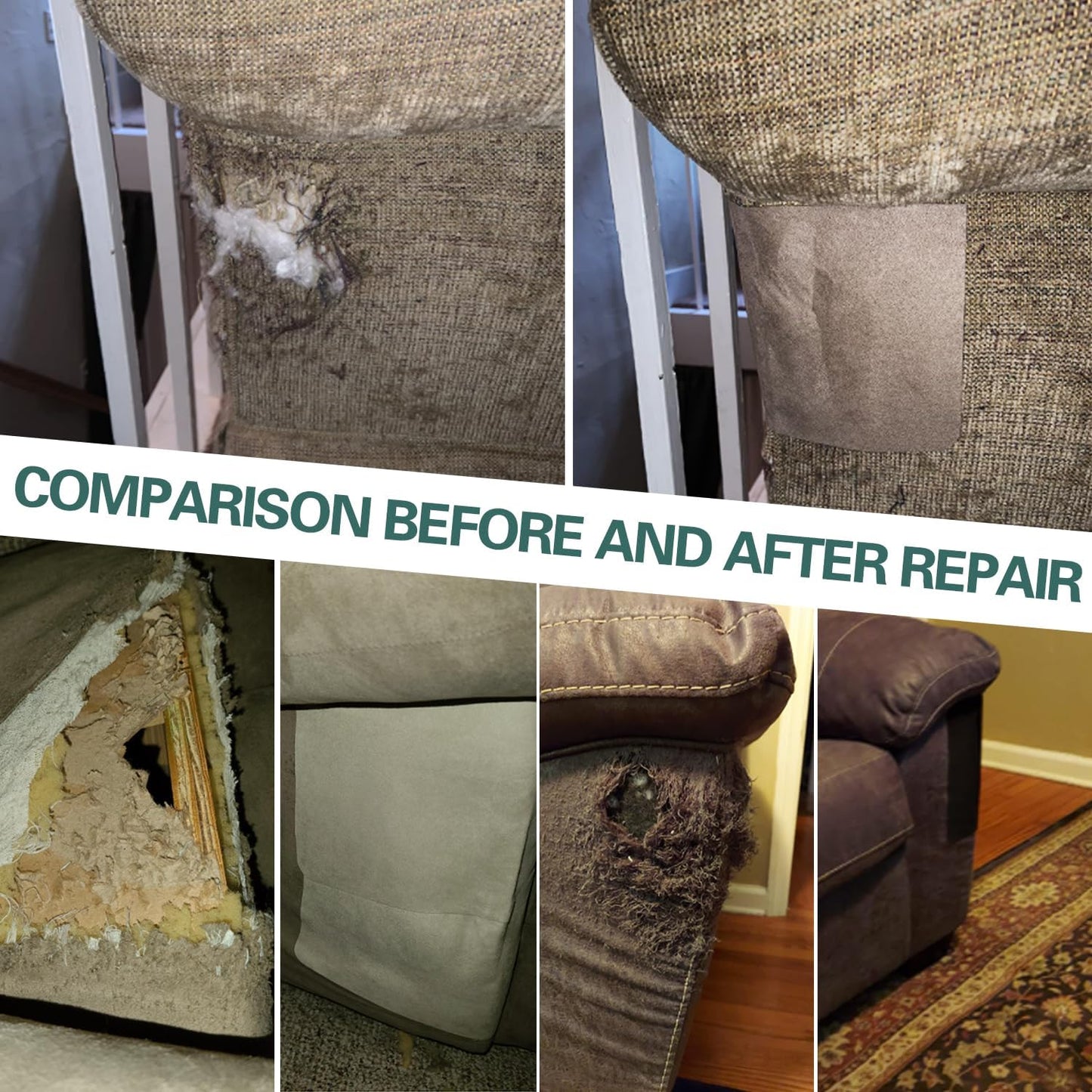 Azobur Couch Patch Repair Fabric,Microfiber Fabric, Self-Adhesive, for Sofa Repair and Upholstery, 2 Pieces, 9.5 x 11 inches (Brown)