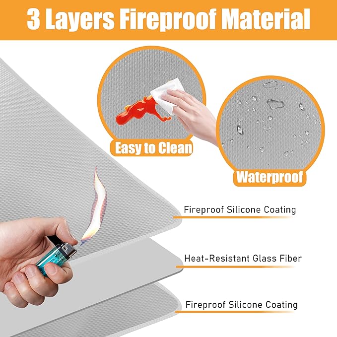 Gray 24x36 Inchs Heat Resistant Mat for Outdoor Grill Table,Fireproof Under Blackstone Griddle BBQ Mat,Air Fryer Mat,Indoor Fireplace Mat, Protect Your Table and Outdoor Grill Table（0.04in Thickness）