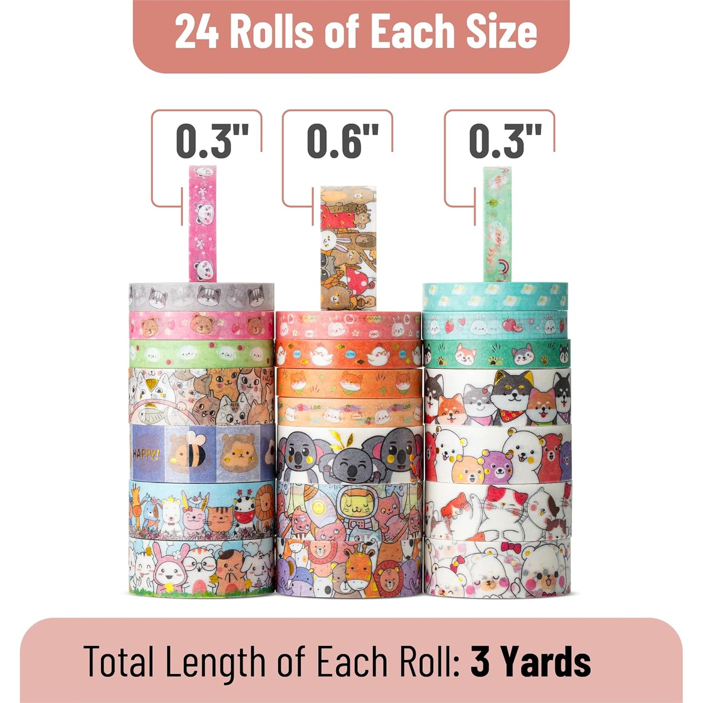 Mr. Pen- Cute Washi Tape for Journaling, 24 Rolls (12 x 7.5mm Wide & 12 x 15mm Wide), 3 Meter/Roll, Decorative Gold Foil Washi Tape Set, Halloween Supplies