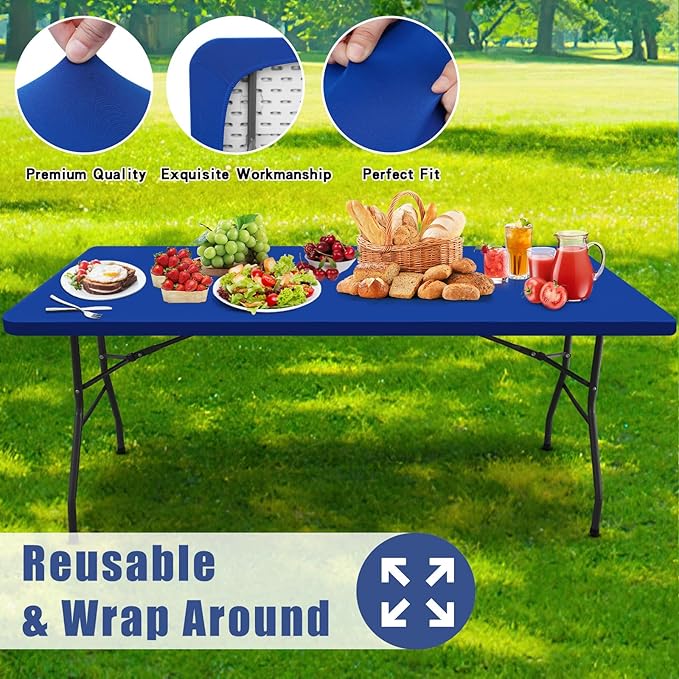 Spandex 6 Foot Rectangle Table Cloth 6 Pack, Elastic Fitted Tablecloths for Picnic, Stretch Washable Patio Table Cover for Outdoor, Camping, Banquet and Parties (Blue, 30"x72")
