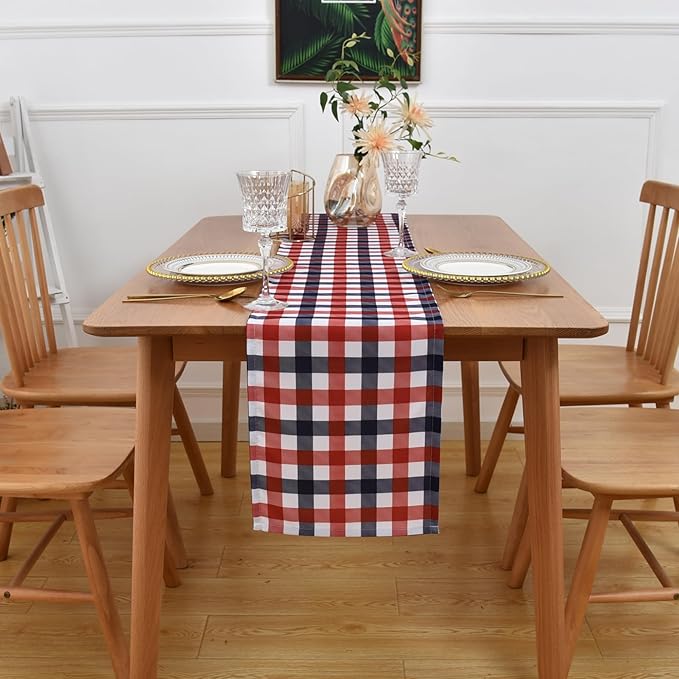 Waterproof Checkered Tablecloth Runner Fabric - Rectangle 12x108 Inch Classic Gingham Buffalo Plaid Table Cloth for Indoor/Outdoor Use - Table Cover for Kitchen, BBQs, and Parties