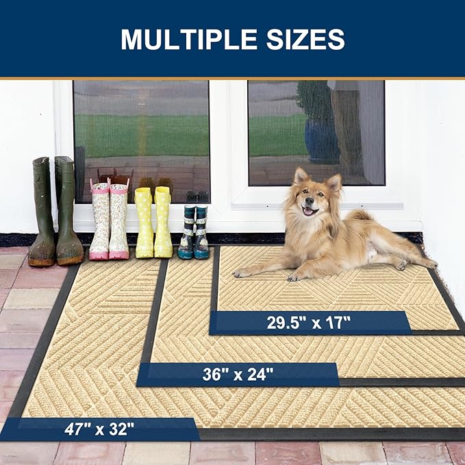 Smiry Front Door Mat Outside Entrance, Heavy Duty Sturdy Natural Rubber Doormat, Trap Dirt and Moisture, Easy Clean Low Profile Mats for Indoor Outdoor Entry, Irregular Triangle (59x24, Beige)