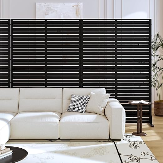 Casaphoria Metal Privacy Screen Outdoor, 72" H x 47" W Freestanding Decorative Privacy Screen for Patio Deck Balcony Garden with Stable Base, Black-Louvered