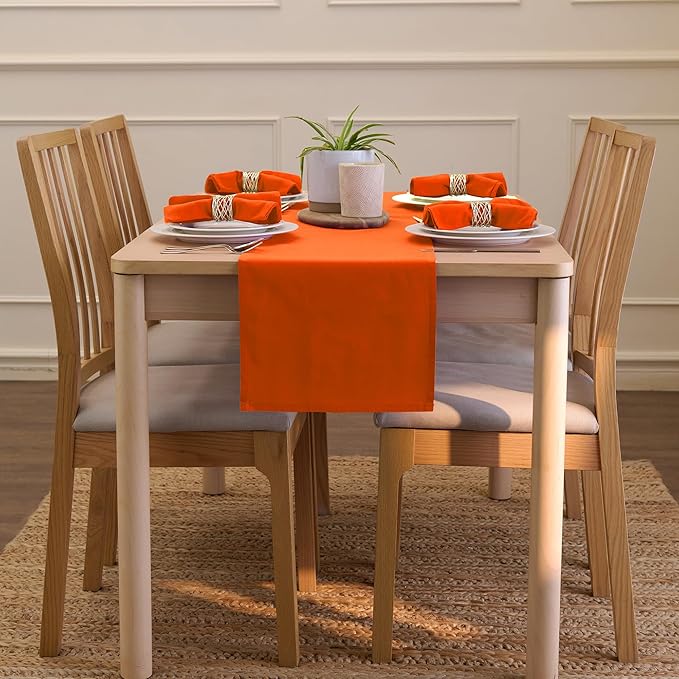 Encasa XO Table Runner 13"x72" Long | Cotton Canvas Fabric | Orange Solid Color | Machine Washable & Durable