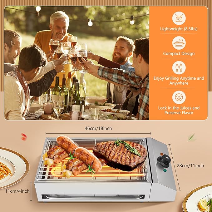 1800W Electric Griddle Flat Top Grill Hot Plate BBQ, Commercial and Home use Stainless Steel Barbecue Griddle Smokeless Cooking Barbecue with Adjustable Temperature for Indoor/Outdoor, Camping