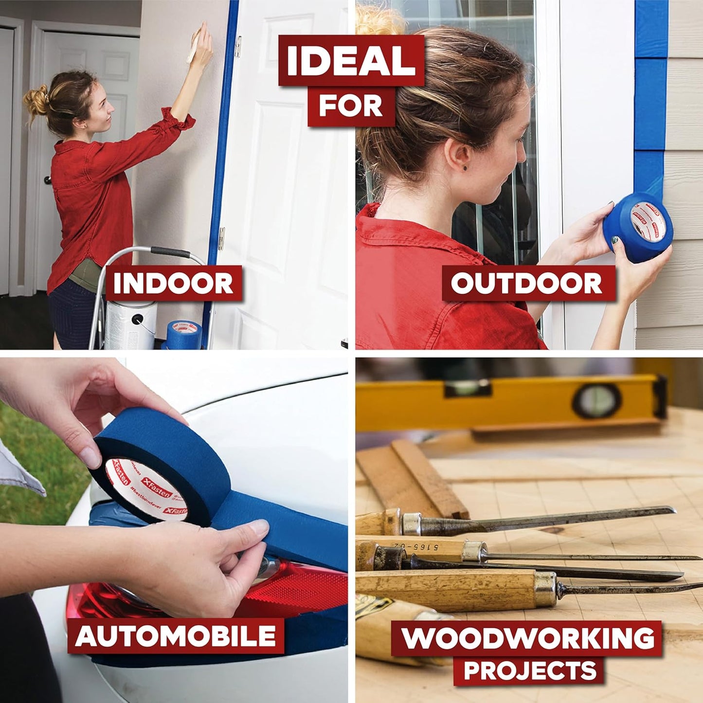 XFasten Blue Painters Tape Bulk 3-Inch x 60-Yards (12-Pack, 2160ft Total) Wall Safe Painters Tape 3 Inch Wide, Blue Masking Tape Bulk, Paint Tape for Walls, Painting, Automotive