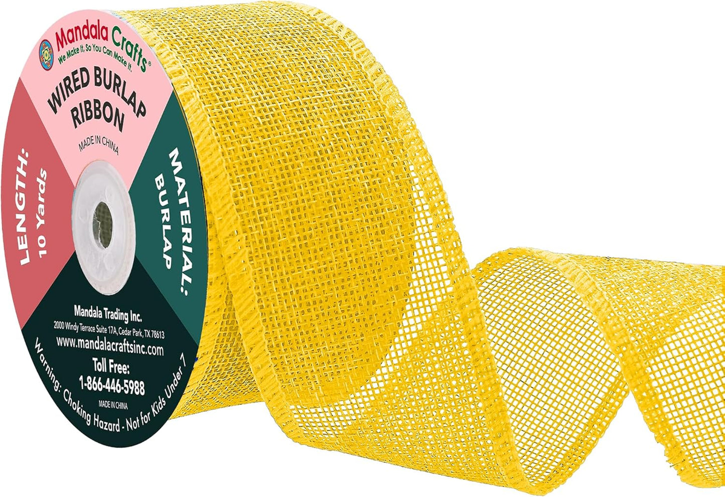 Mandala Crafts Yellow Burlap Wired Ribbon 2 Inches Wide Jute Ribbons for Crafts - 10 Yds Roll Rustic Burlap Wrap Trim Ribbons for Wreaths Bows Party Decoration