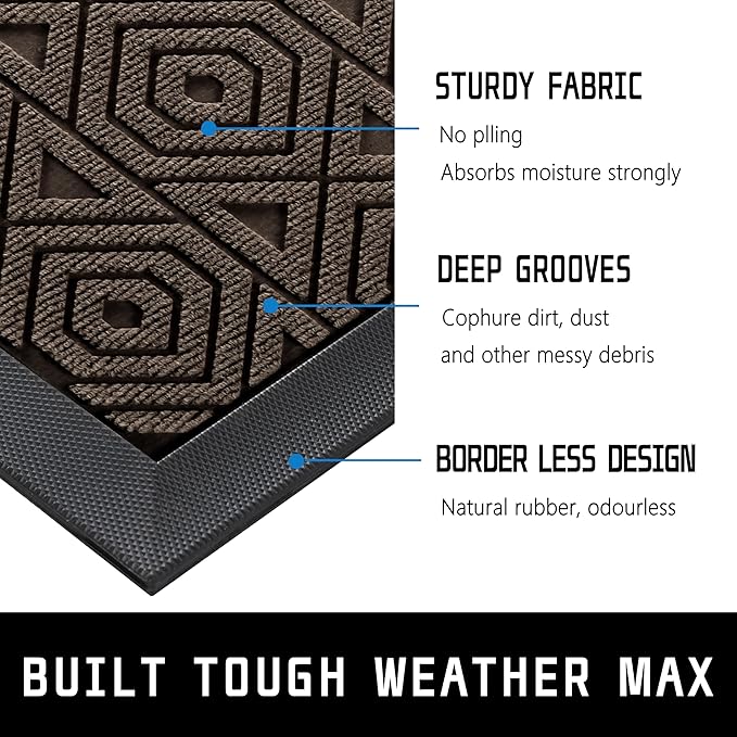 Yimobra Door Mat, Outdoor Indoor Entrance Welcome Mat, Heavy Entry Front Door Mat, Stain & Fade Resistant, Low Profile, Sturdy Rubber, Easy Clean Patio Floor Mat, Waterproof, 47 x 32, Brown