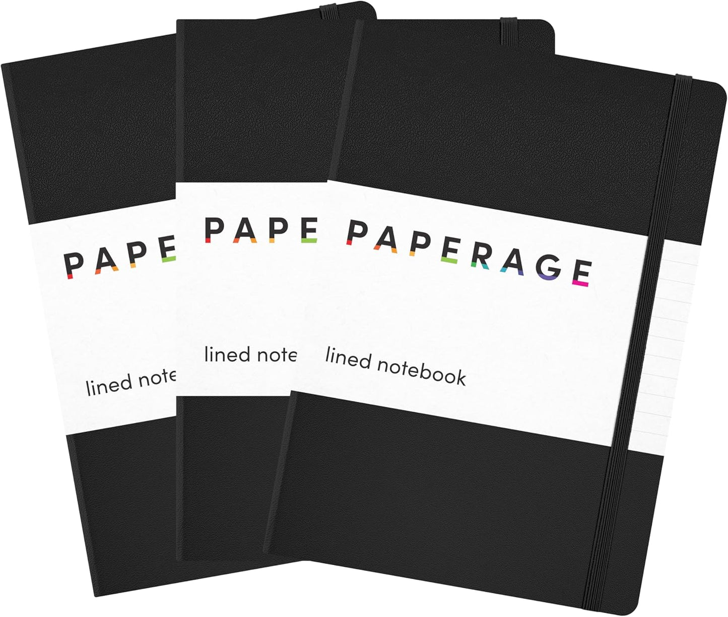PAPERAGE Lined Journal Notebook, 3 Pack, (Black), 160 Pages, Medium 5.6 in x 8 in - 100 GSM Thick Paper – Hardcover Journaling Notebook for Work, School & Note Taking