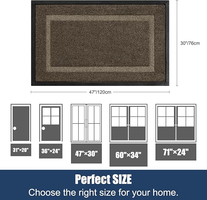 Large Front Door Mat Outside Entrance Indoor Doormat, 47" x 30" Outdoor Mats For Patio Waterproof, Outdoor Door Mats For Outside Entry, Indoor Rugs for Entryway, Sturdy Natural Rubber Entry Mat, Begie