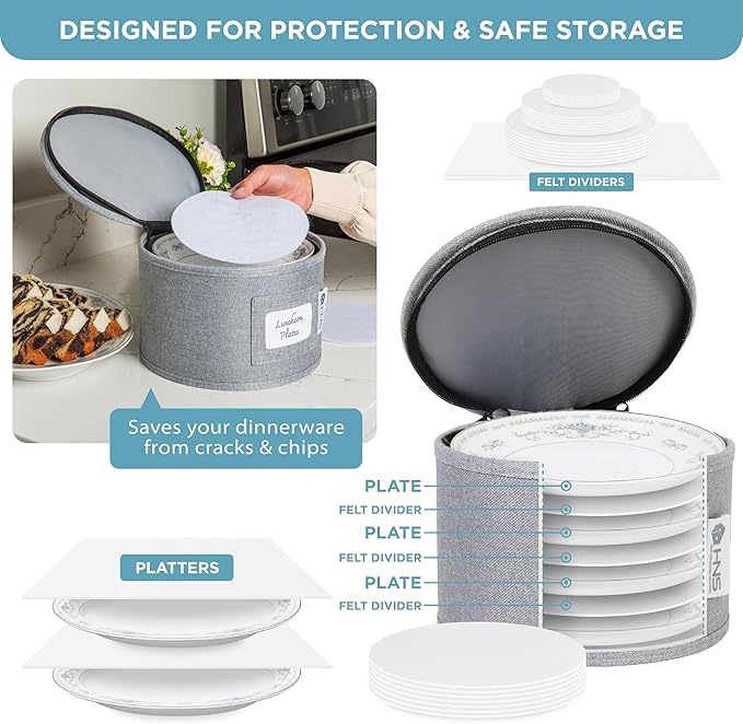 China Storage Hard Shell Containers 8-Piece Set Moving Boxes for Dinnerware, Glasses, Plates, Mugs and Saucers Sturdy Dish Organizer with Dividers for Seasonal Storage - Service for 12 - Gray