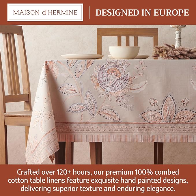 Maison d' Hermine Premium Table Cloth Square Table 100% Combed Cotton 70 x 70 Inches Tablecloth Reusable Decorative for Dining Room, Farmhouse, Home, Party, Festive & Wedding - Society Florals