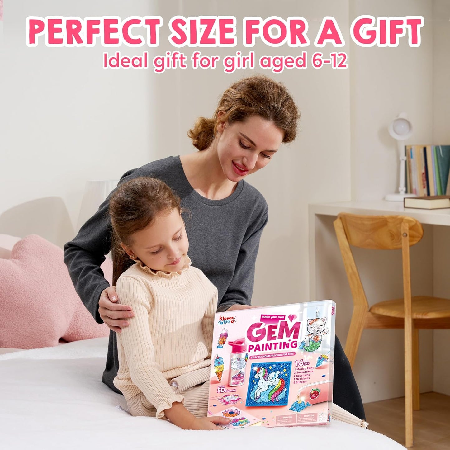 Klever Kits 16 Projects Gem Painting, Kids Diamond Gem Painting Kit with 5D Gem, Arts and Crafts for Girls Ages 6-12, Gem Craft Activities Kits, Premium Art Gift Ideas for Girls Ages 6, 7, 8+