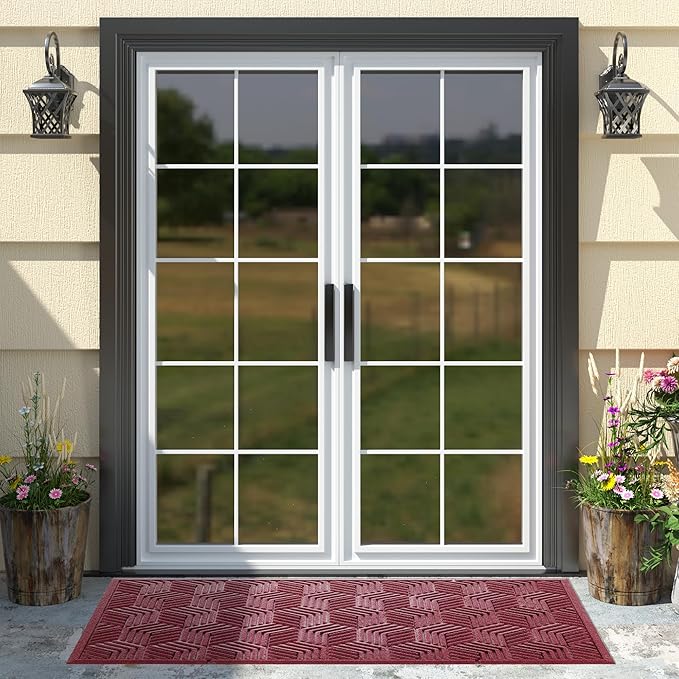 Yimobra Large Door Mat 47x24, All-Season Waterproof Outdoor Mats for Front Door Entrance with Drainage Holes, Heavy Duty Non-Slip Doormat for Garage Patio Entryway Indoor, Red