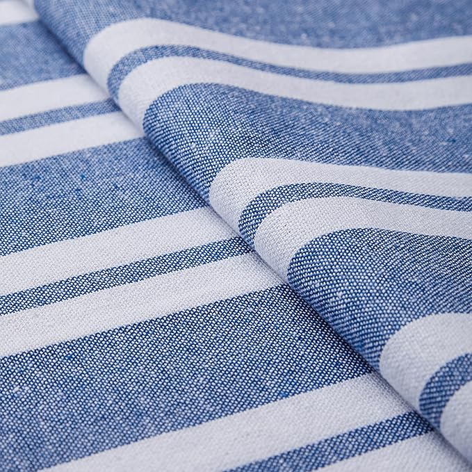 Encasa XO Cotton Dining Table Runner | Franca Blue Stripes | Size 13x91 in - Machine Washable & Durable