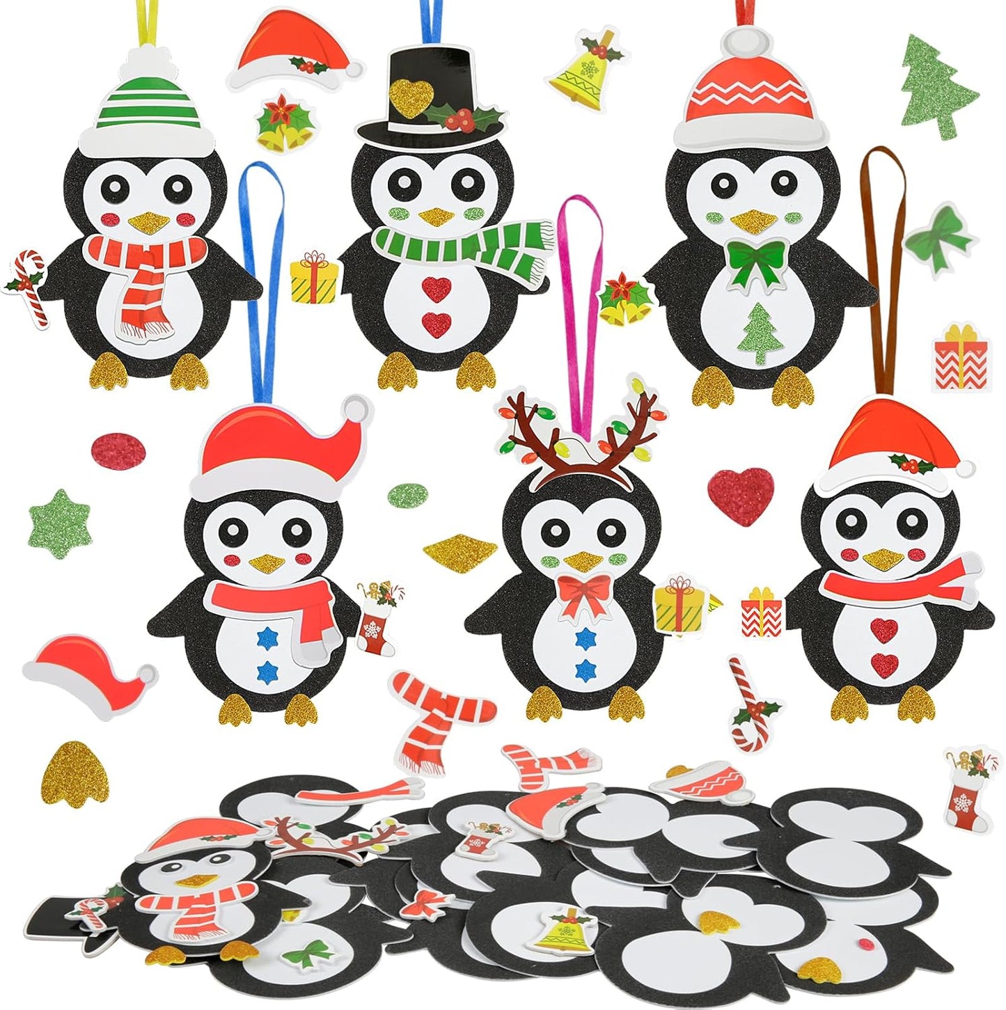 Fennoral 12 Pack Penguin Crafts for Kids Make You Own Penguin Foam Christmas Ornaments DIY Arts and Crafts for Kids Girls Boys Chirstmas Party Supplies Winter Xmas Tree Decoration