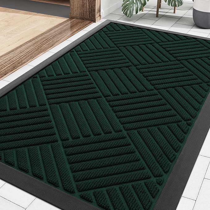 Smiry Front Door Mat Outside Entrance, Heavy Duty Outdoor Indoor Mat, Natural Rubber Doormat, Non Slip, Trap Dirt and Moisture, Easy Clean, Low Profile Patio Porch Entryway Mat, 29.5x17, Dark Green