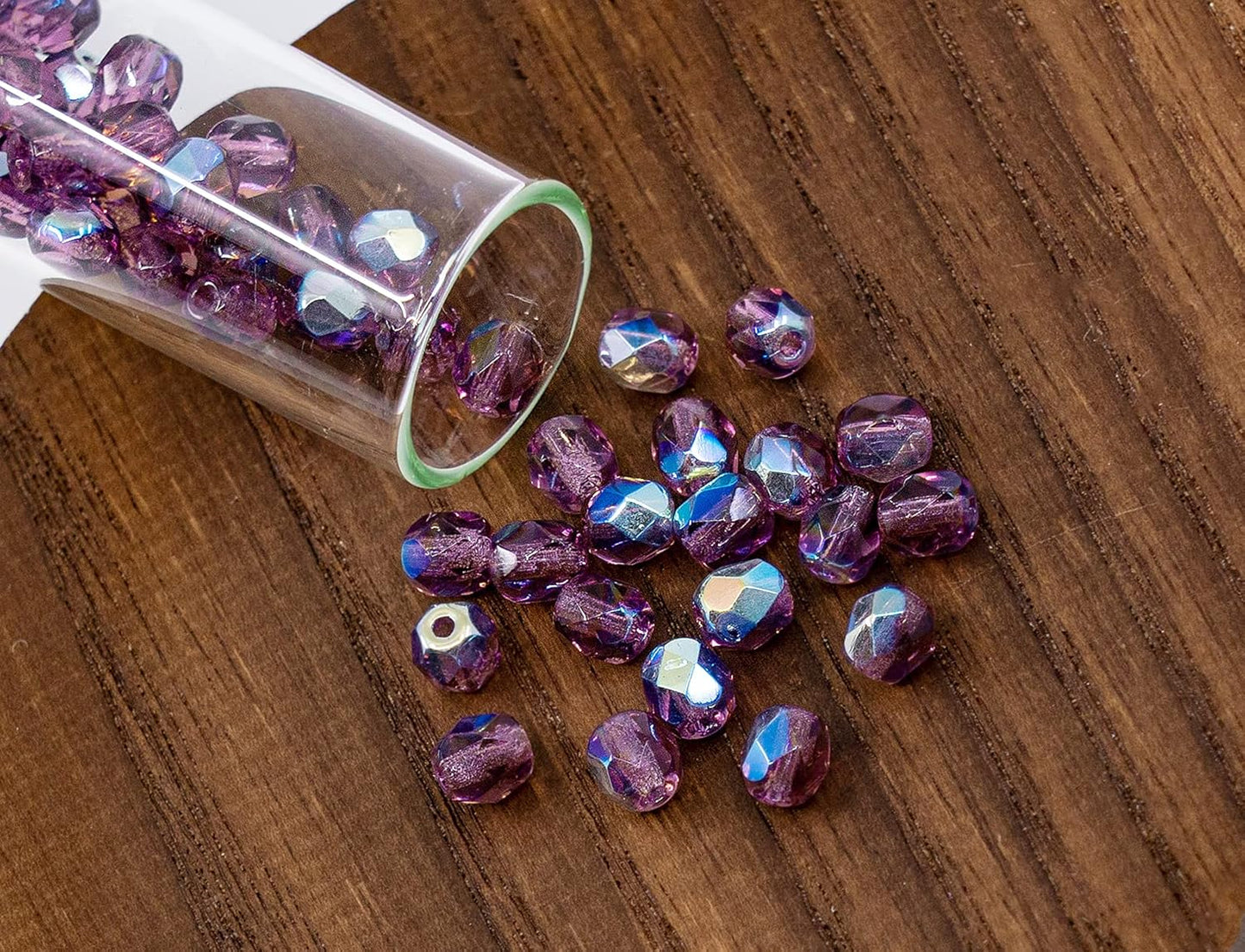 1.8 oz (50g, Approx. 600pcs) of Faceted Fire Polished Pressed Czech Glass Beads 4mm (0.16in), Amethyst AB Violet Purple 20060-28701 BCV