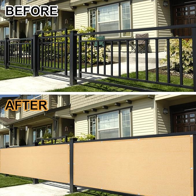 Eden's Decor Balcony Privacy Screen Beige 3'x 29' Cover Mesh Windscreen Weather-Resistant UV Protection for Backyard Deck, Patio, Balcony, Pool, Porch, Fence, Railing, Gardening