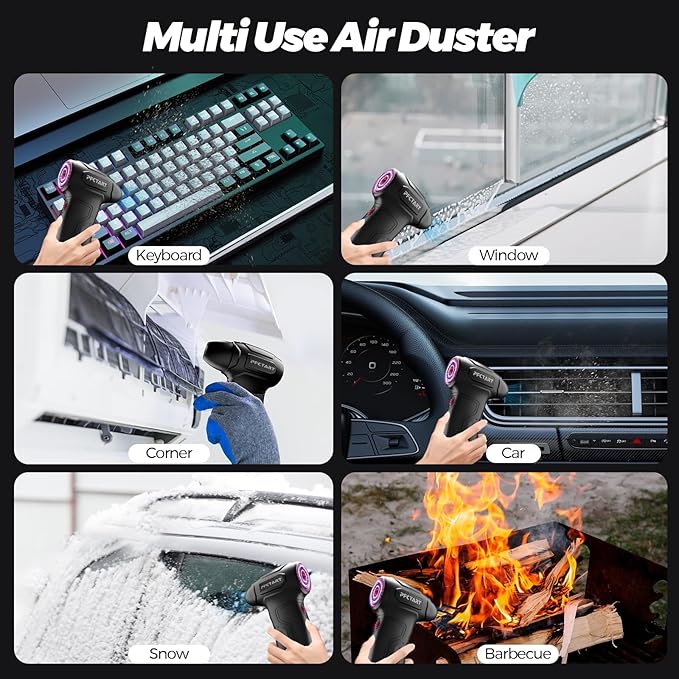 Compress Air Duster, 200000RPM Electric Air Duster with Brushless Motor, Roller Adjustment, Rechargeable Cordless Air Blower for Keyboard, PC, Car, Home Cleaning Kits (Pink)