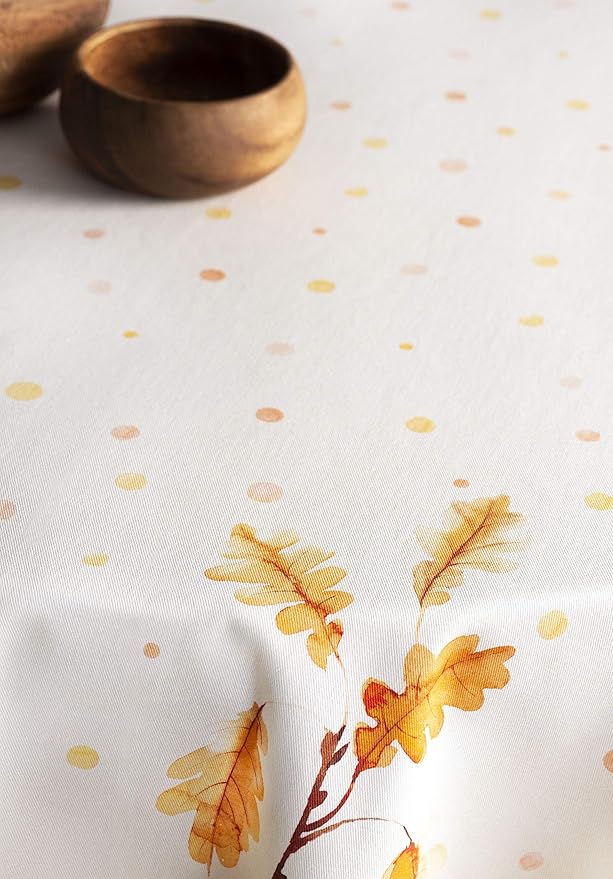 Maison d' Hermine Table Cloth Round Table 100% Cotton 63 Inches Fall Tablecloth Reusable Everyday Use for Thanksgiving Christmas Decorations Dining Farmhouse Party (Oak Leaves)