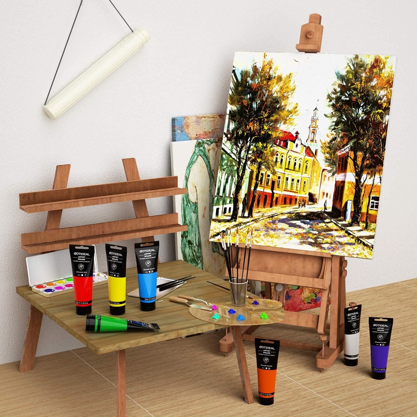 GOTIDEAL Metallic Acrylic Paint Pearl Viridian Green Tubes(120ml, 4.1 oz) Non Toxic Non Fading,Rich Pigments for Painters, Adults & Kids, Ideal for Canvas Wood Clay Fabric Ceramic Craft Supplies