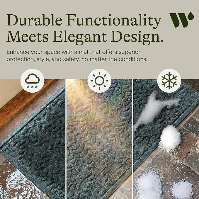 WaterHog Indoor/Outdoor Door Mat, 2' x 5', Made in USA, Durable & Skid-Resistant Front Door Rug, Decorative, Water-Trapping & Heavy-Duty Entryway Floor Mat For Your Home, Boxwood Collection, Bluestone