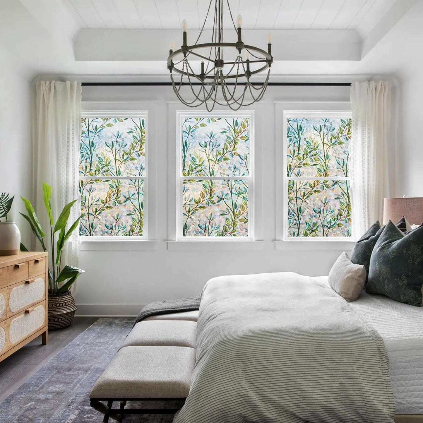 Finnez Window Privacy Film 3D Static Cling Window Film, No Glue Heat Control & 96% UV Blocking for Home Office, Decorative Frosted Glass Cover 35.4 Inch x 13.1 Feet