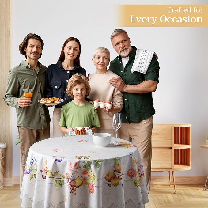 Maison d' Hermine Table Cloth Round Table 100% Cotton 63 Inches Fall Tablecloth Reusable Everyday Use for Thanksgiving Christmas Decorations Dining Farmhouse Party (Fruit D'Hiver)