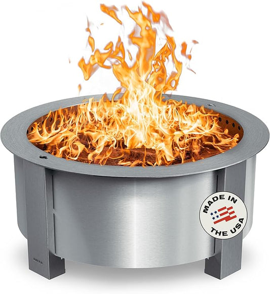 Breeo Smokeless Fire Pit (X Series 30, Stainless Steel) | 34.5 inch Smokeless Firepit for Outside | 94 Pounds | Ideal for Families, Gifts for Dad | Compatible with Wide Range of Breeo Accessories