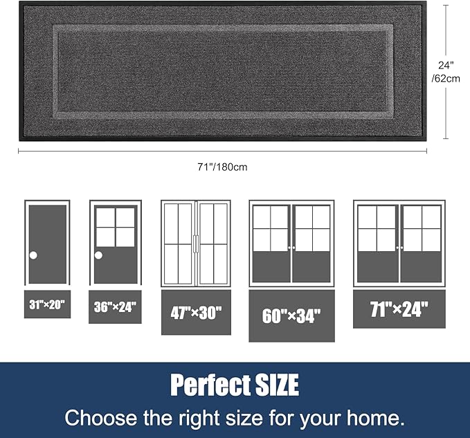 Extra Large Front Door Mat Outside Entrance Indoor Doormat, 71" x 24" Outdoor Mats for Patio Waterproof, Outdoor Door Mats for Outside Entry, Indoor Rugs for Entryway, Sturdy Natural Rubber, Grey