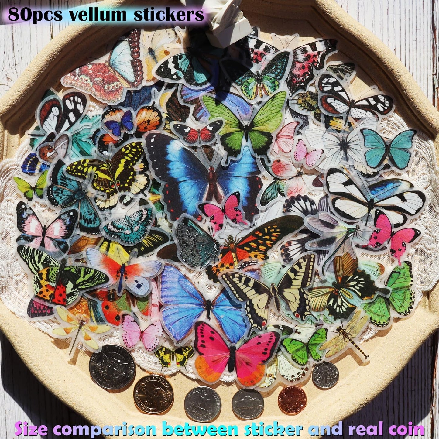 Vintage Vellum Stickers Floral Plants Elements Scrapbooking Supplies Flowers Botanic Natural Translucent Paper Self-Adhesive Junk-Journal Items (Little Butterfly)