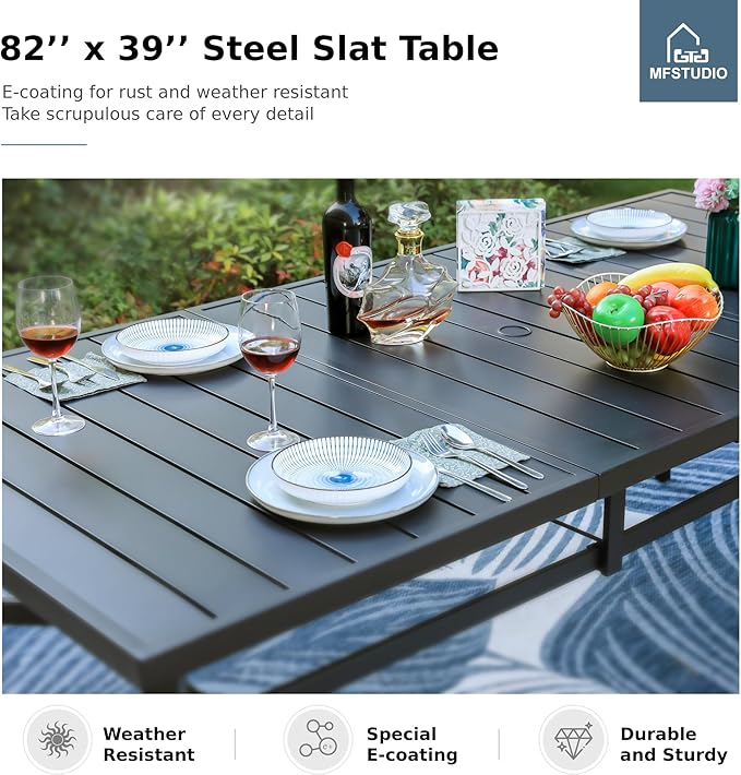 MFSTUDIO Patio Dining Set for 8, 9 Piece Outdoor Dining Set, Metal Patio Table and Chairs Set with Umbrella Hole, Outdoor Patio Furniture Set for Deck Backyard Poolside Garden