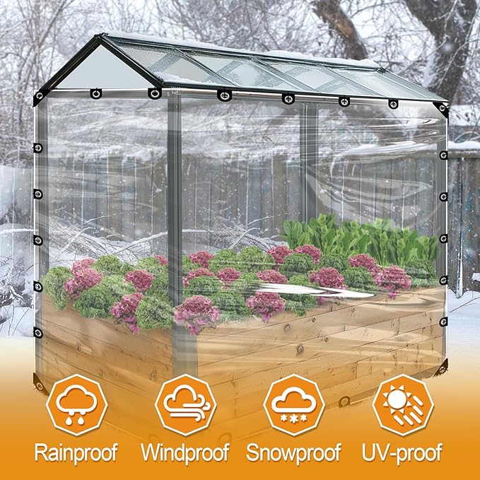 10x12ft Anti-Tear Clear Tarp Waterproof for Patio Winterizing - 2pcs Windproof Poly Tarpaulin, Heavy Duty Transparent Enclosure with Grommets for Covering Chicken Coops Greenhouse Garden Plants