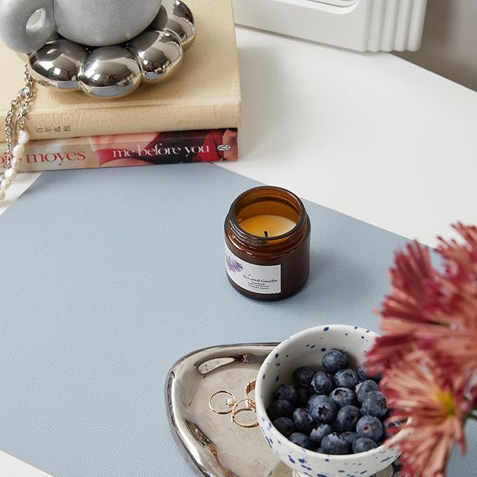 DOLOPL Faux Leather Placemats Set of 6, Wipeable Anti Slip Dining Place Mats for for Kitchen Dining Room Table Decorations, Dusty Blue Heat Resistant Table Place Mats for Indoor & Outdoor Use