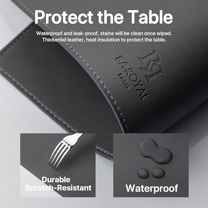 Faux Leather Placemats Set of 8 Vinyl Washable Wipeable Table Mats for Kitchen Dining Table Heat Resistant Waterproof Modern Indoor/Outdoor Placemats Non-Slip Easy Clean Place Mats (Dark Gray)