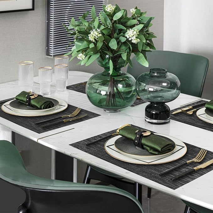Table Mats Set of 8,Vinyl Table Place Mats Stain Resistant Foldable Placemats Washable Wipeable Placemat for Kitchen Dining Table Decoration Indoor Outdoor (Dark Grey)