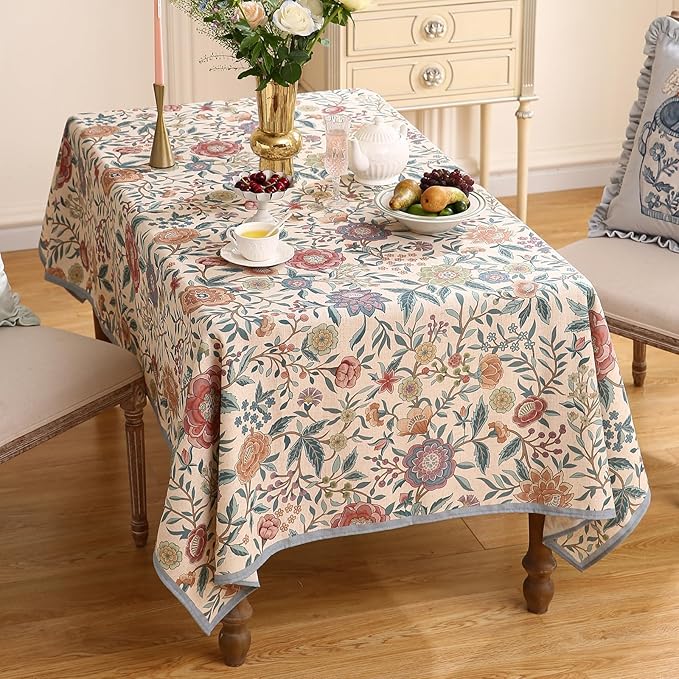 Designer Vintage Linen Small Rectangle Tablecloth,William Morris Floral Colorful Pattern Table Cloth,Decor Table Cover for Kitchen,Dining,Thanksgiving,Christmas,55"*71"-Flowershadow a