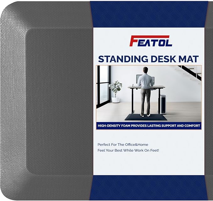 FEATOL Anti Fatigue Mat for Standing, 9/10 Extra Thick Ergonomic Standing Desk Mat, Comfort & Durable Memory Foam Standing Mat at Home,Office All Day (20" x 59", Grey, 1PC)