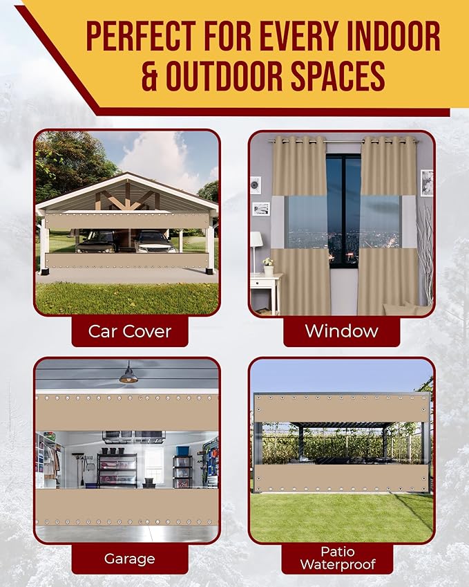 FoundGo 8'Hx10'W Outdoor Vinyl Curtains for Patio,19oz Clear Vinyl Patio Enclosure,Heavy Duty Clear Tarps Waterproof Vinyl Tarp with Grommets for Pergola, Porch,Gazebos,Balcony,-4℉ Cold Resistant