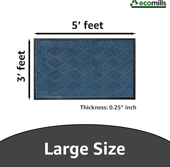 Ecomills Deluxe Diamond Entrance Door Mat, X-Large Heavy Duty Absorbent Rubber Rug, Blue, 3’ X 5’ feet