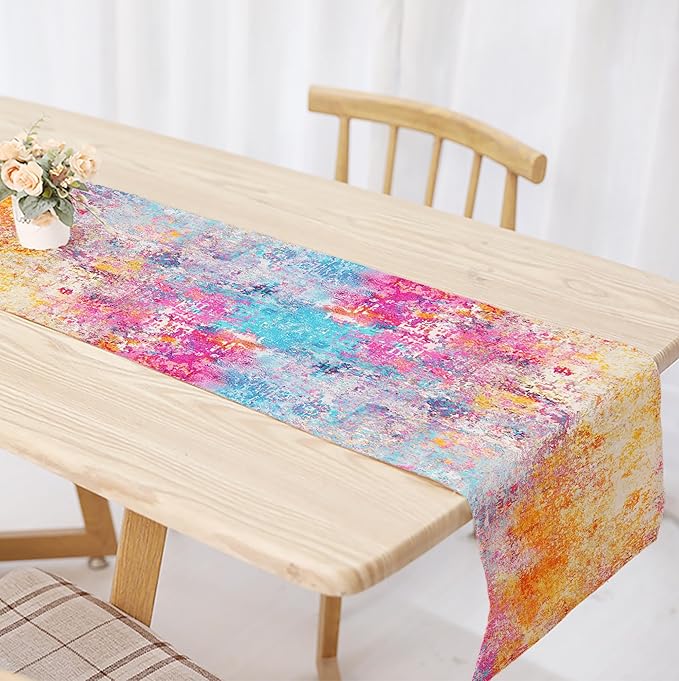 OYIMUA Modern Abstract Colorful Table Runner 13 x 72 Inches Summer Runners for Tables Rustic Spring Fall Decorations for Home Indoor Outdoor Table Decor