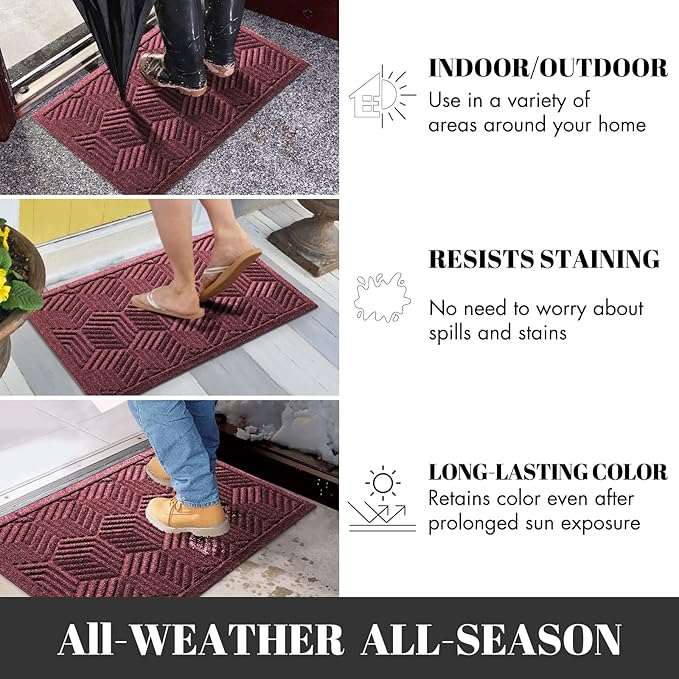 Yimobra Extra Large Door Mat 36x24, All-Season Waterproof Outdoor Mats for Front Door Entrance with Drainage Holes, Heavy Duty Non-Slip Doormat for Garage Patio Entryway Indoor, Red