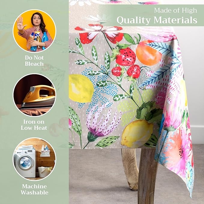 Maison d' Hermine Table Cloth Rectangle Table 100% Cotton 60 x 90 Inches Tablecloth Reusable Decorative for Dining Room, Farmhouse, Home, Party, Festive & Wedding Spring Summer - Jardin D'Ete - Fog
