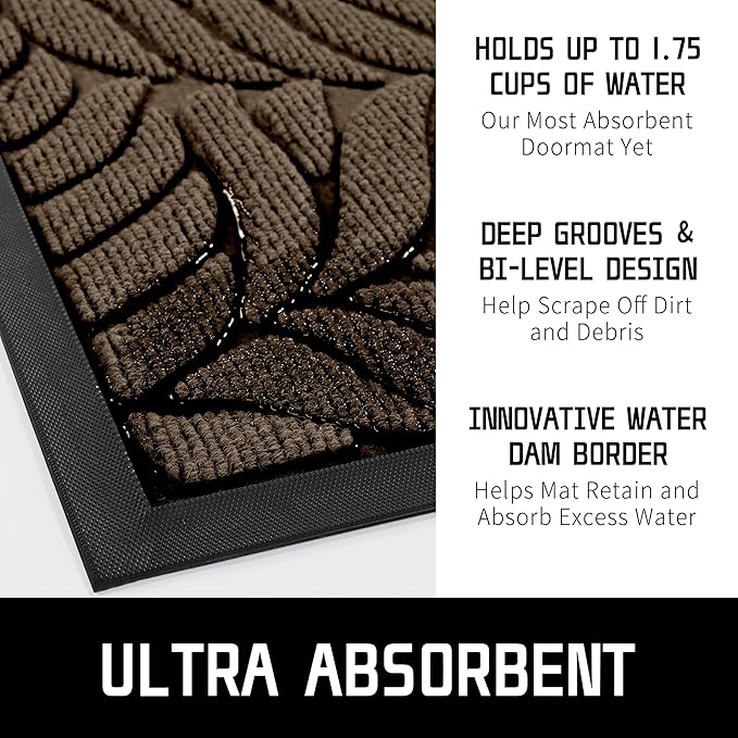 Yimobra 47x32 Large Door Mat Outdoor Indoor, All-Season Waterproof Door Mat Outside Entrance, All-Weather Non-Slip Outside Doormat for Garage Patio Entryway, Brown