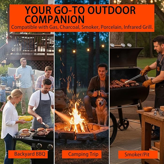 3Pcs Grill Brush for Outdoor Grill Set, Heavy Duty Stainless Steel Grill Scraper & Scrubber, Hand Crank Fan for Cast Iron and Stainless Steel Grates, Outdoor Camping BBQ Cleaning Accessories