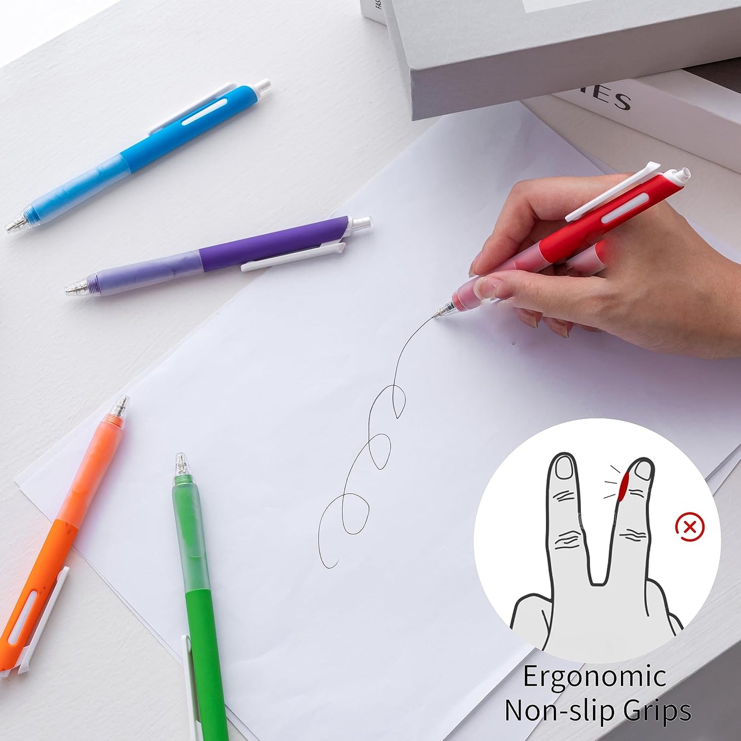 Linbsunne Ballpoint Pens Medium Point 1mm Black Pen with Super Soft Grip Ball Point Pen for Men Women Retractable Pens (Style2, 24-pack)