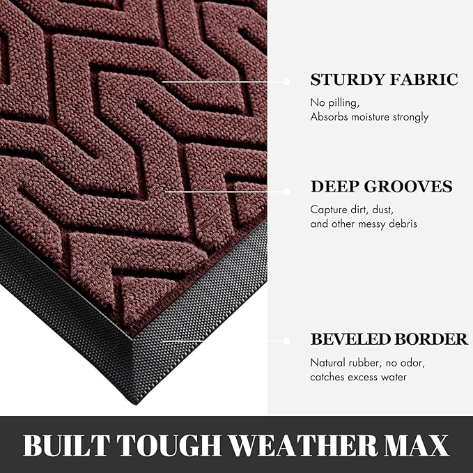 Yimobra Large Door Mat Outside Entrance 47x32, Waterproof Heavy Duty Outdoor Mats for Front Door, Non Slip Rubber Entry Mat for Garage Patio Indoor, Easy Clean, Wine Red