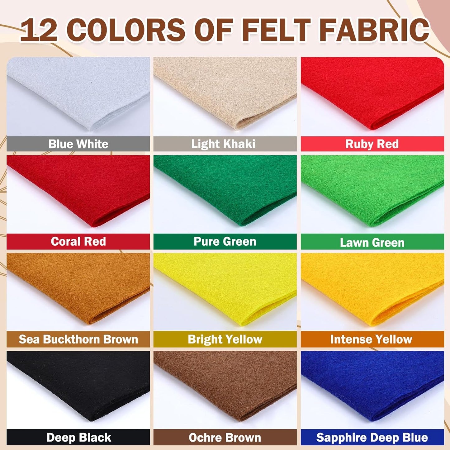 12 Rolls 8"x35"(20.5x90cm) 1.4mm Thick Soft Felt Fabric Sheet 12 Assorted Colors Felt Pack for DIY Craft Sewing Squares Nonwoven Patchwork