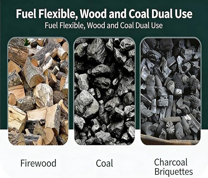 Wood Burning Stove with Chimney and Heat Shield, Outdoor Portable Heater for Camping, Cabin, Tent, Patio, Ice Fishing, Use with Firewood Coal, Carbon Steel, 3-Size Cooktop